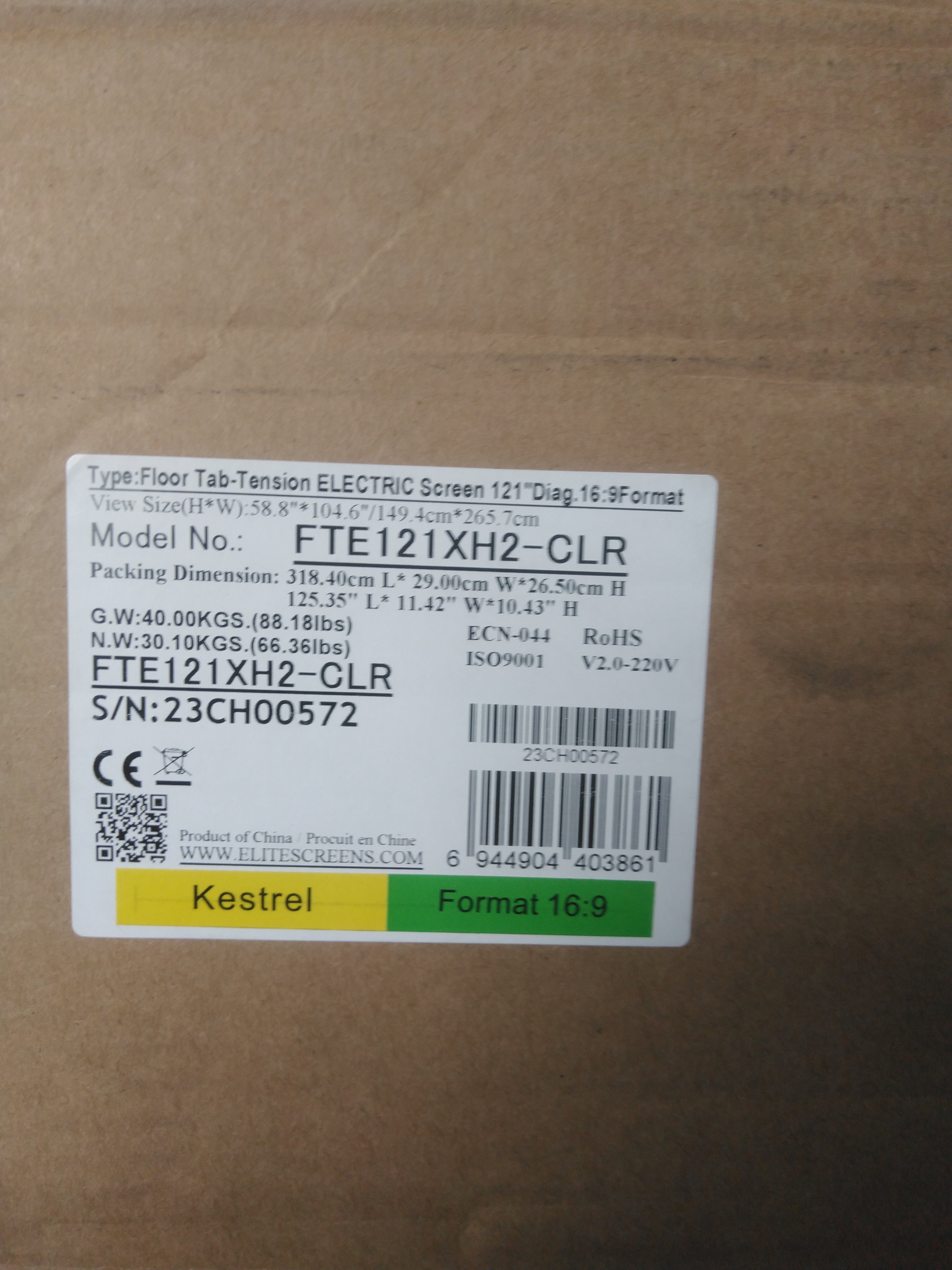 Used - Like a new// KESTREL TAB-TENSION FLOOR-UP 2 CLR® - 16:9 - IMAGE SIZE :121 inch // B-FTE121XH2-CLR- SN : 23CH00572